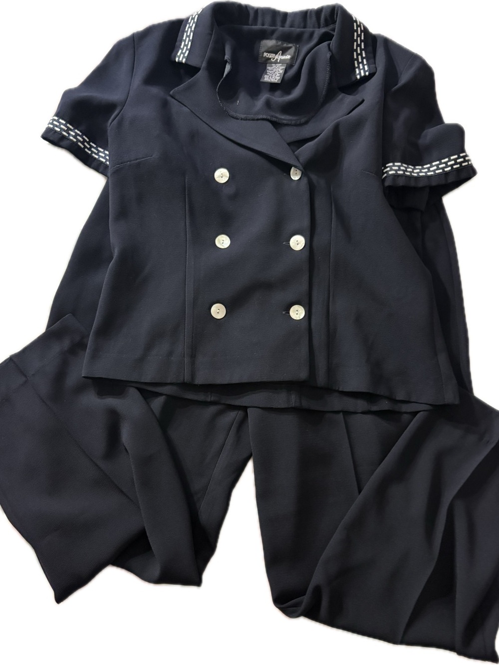 Positive Attitude Navy Double-Breasted Short-Sleeve Pantsuit